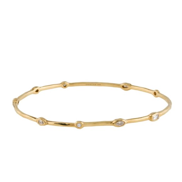 IPPOLITA 18K 750 YELLOW GOLD DIAMOND 9-STONE STATION BANGLE  BRACELET - Picture 1 of 9